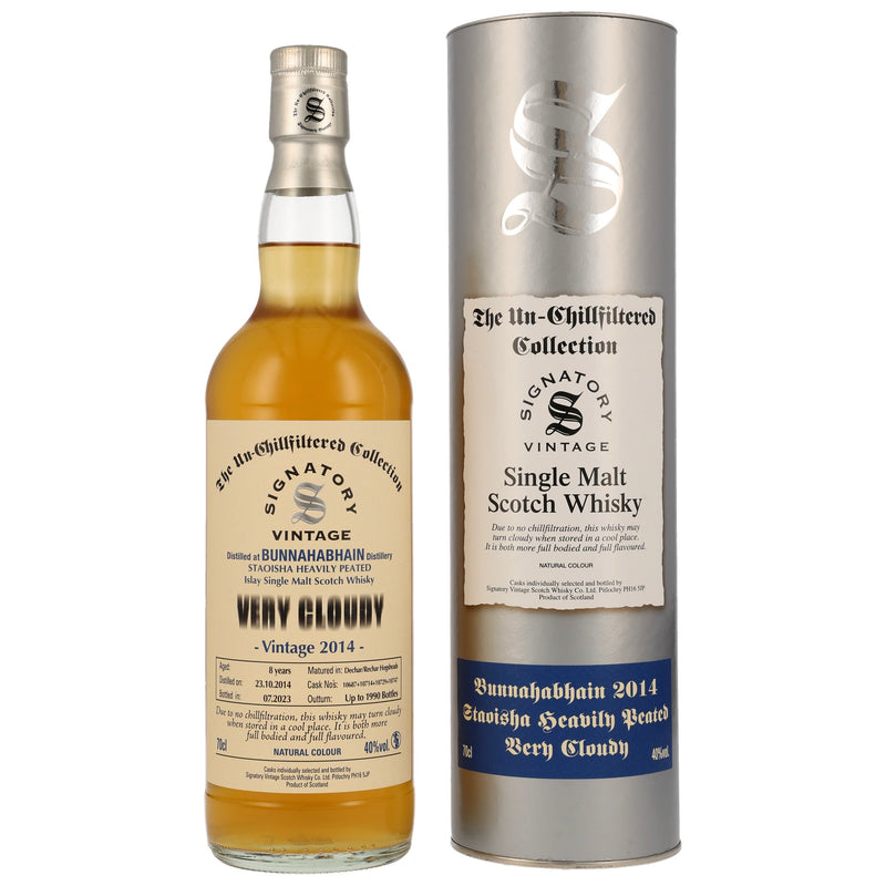 Bunnahabhain Staoisha 2014/2023 – Peated Signatory Vintage Islay Single Malt Scotch Whiskey The Un-Chillfiltered Collection – Very Cloudy