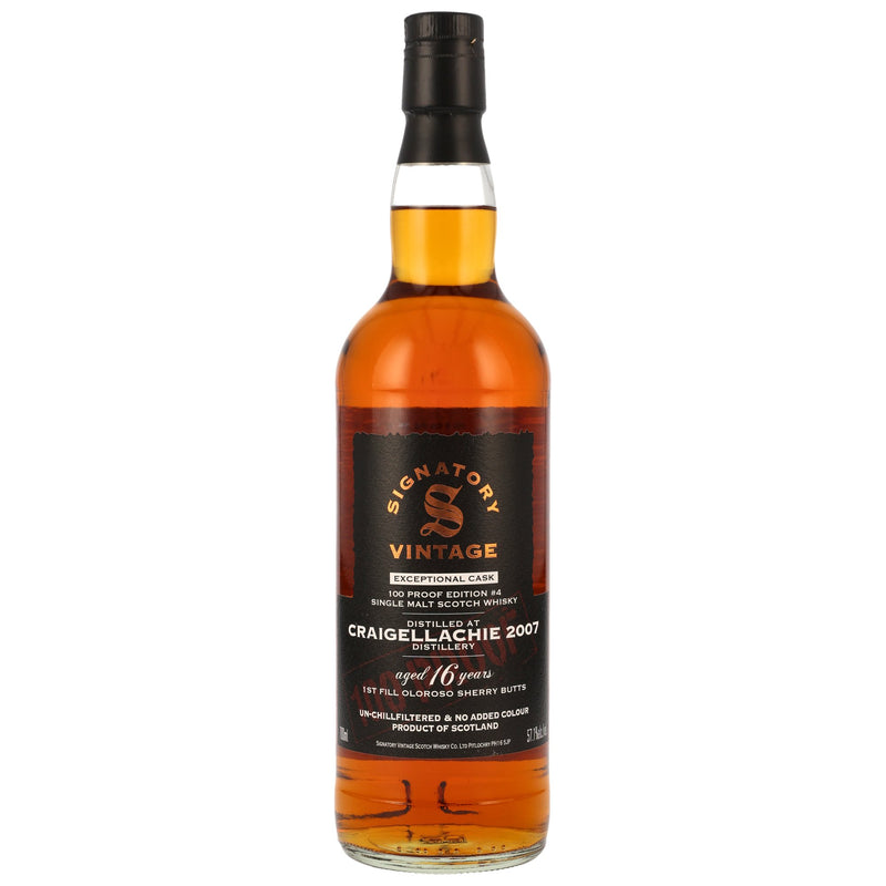 Craigellachie 2007 16 yo Signatory Vintage Highland Single Malt Scotch Whiskey 100 Proof Exceptional Cask Edition 